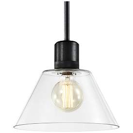 Image1 of Zigrina 12" E26 Clear Cone Glass Pendant Light and Black Metal Finish