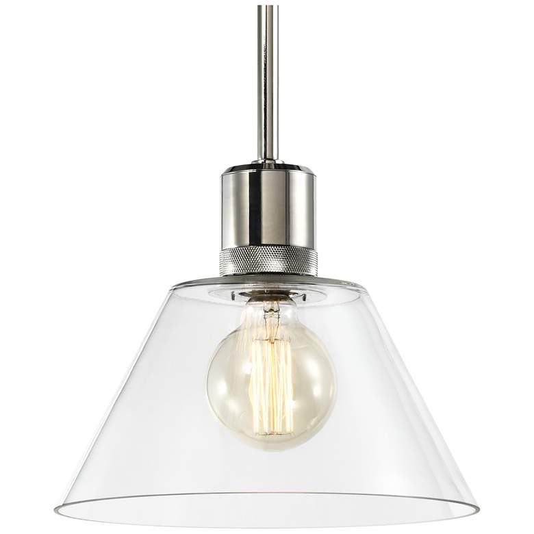 Image 1 Zigrina 12" E26 Clear Cone Glass Pendant with Polished Nickel Metal Fi