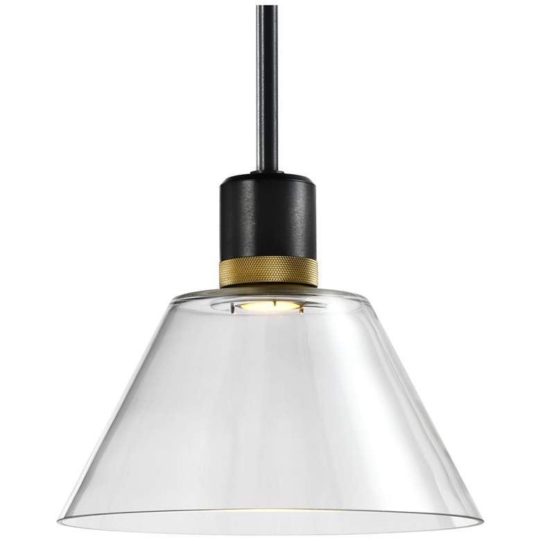 Image 1 Zigrina 12" LED 3CCT Clear Cone Glass Pendant, Black & Brass Metal