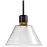 Zigrina 12" LED 3CCT Clear Cone Glass Pendant, Black & Brass Metal