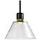 Zigrina 12" LED 3CCT Clear Cone Glass Pendant, Black & Brass Metal