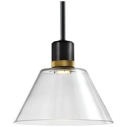 Zigrina 12" LED 3CCT Clear Cone Glass Pendant, Black & Brass Metal