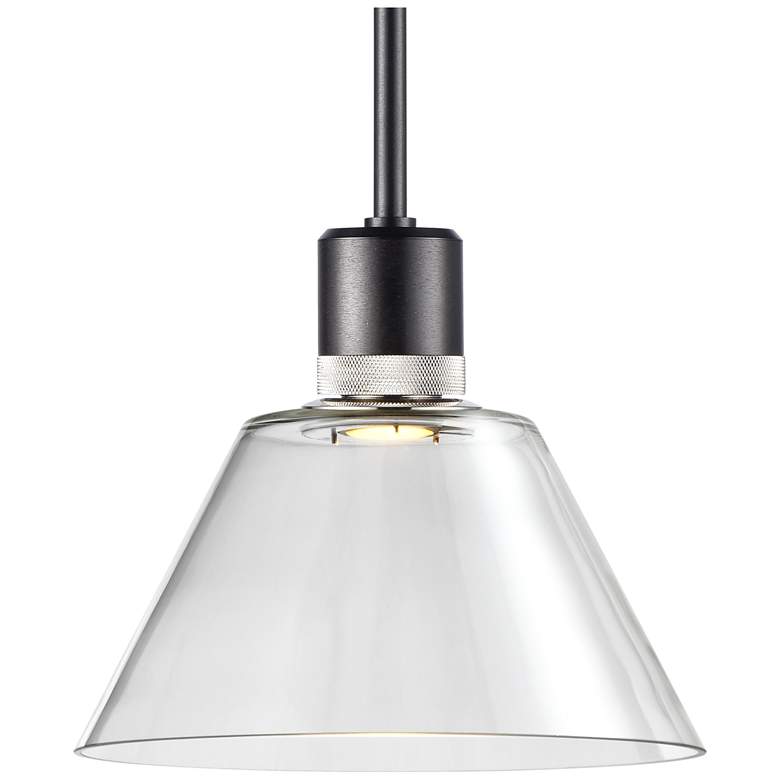 Image 1 Zigrina 12" LED 3CCT Clear Cone Glass Pendant, Black & Nickel Meta