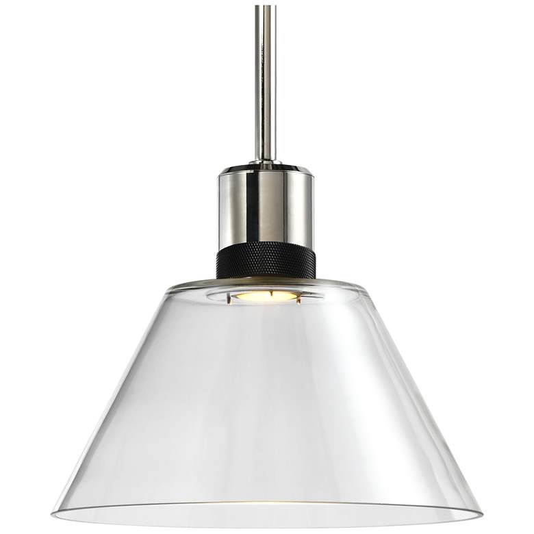 Image 1 Zigrina 12" LED 3CCT Clear Cone Glass Pendant, Nickel & Black Meta
