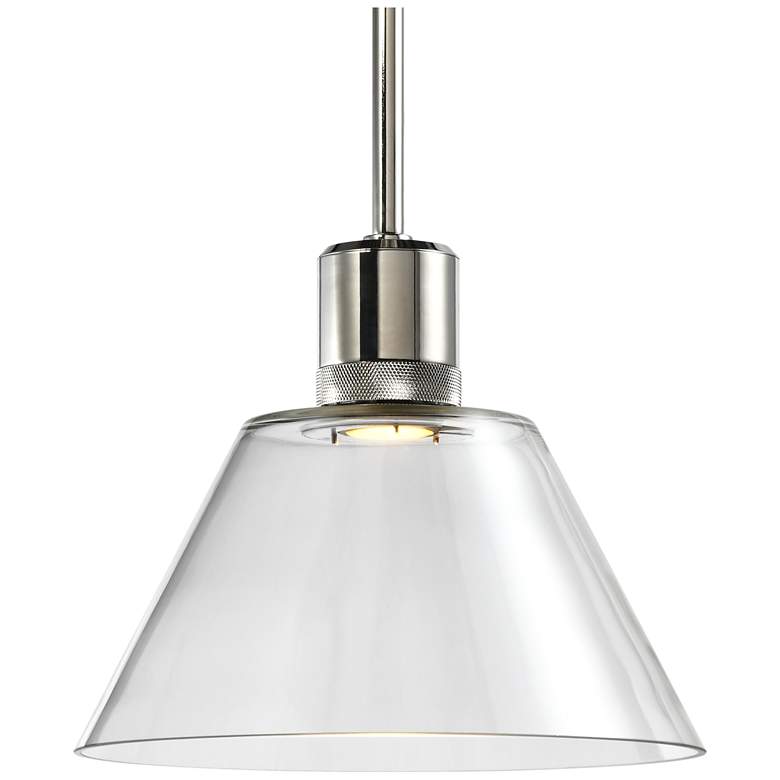 Image 1 Zigrina 12" LED 3CCT Clear Cone Glass Pendant, Polished Nickel Metal F