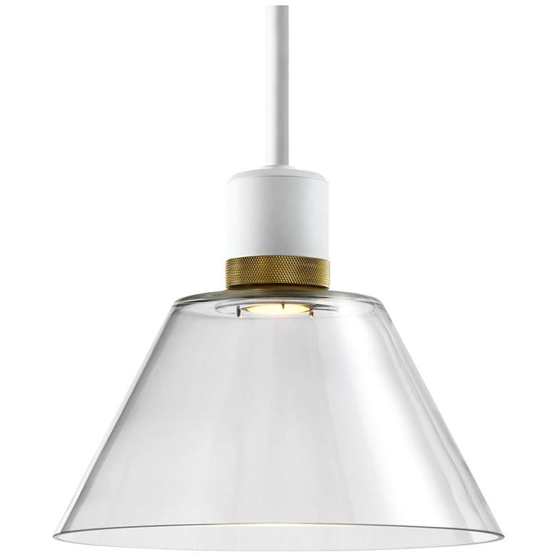 Image 1 Zigrina 12 inch LED 3CCT Clear Cone Glass Pendant, White &#38; Brass Metal