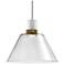 Zigrina 12" LED 3CCT Clear Cone Glass Pendant, White & Brass Metal