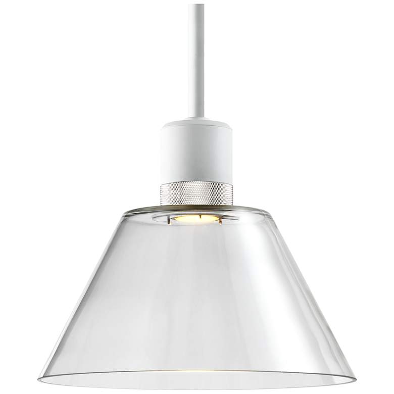 Image 1 Zigrina 12" LED 3CCT Clear Cone Glass Pendant, White & Nickel Meta