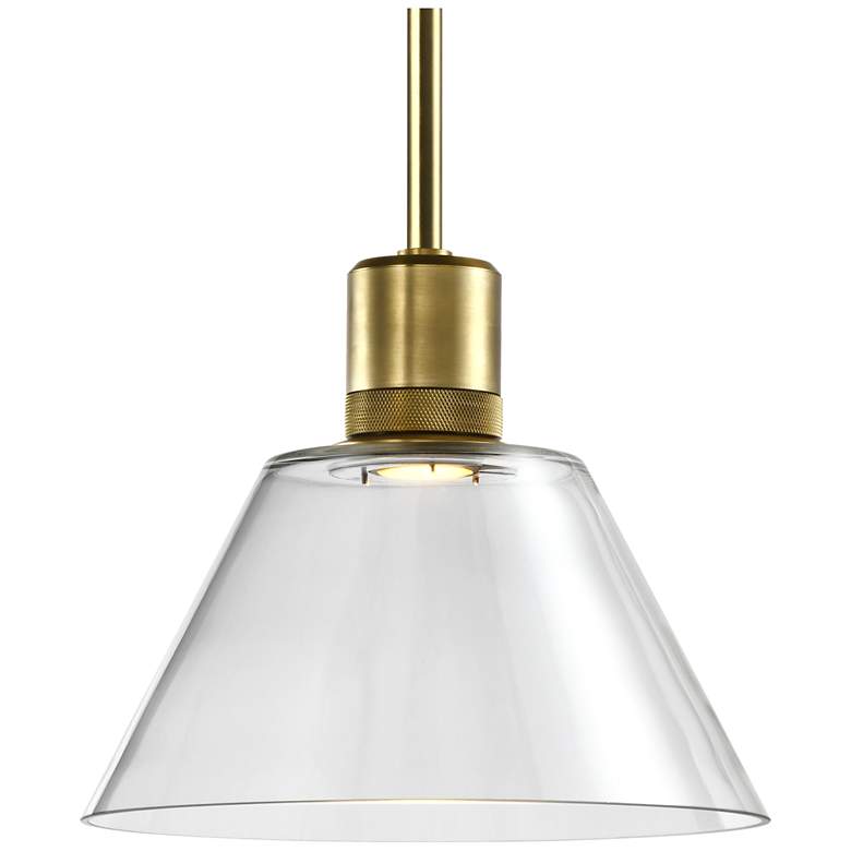 Image 1 Zigrina 12" LED 3CCT Clear Cone Glass Pendant with Aged Brass Metal Fi