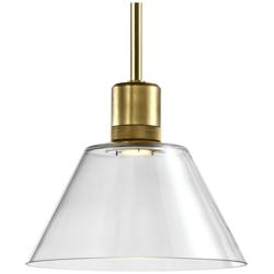 Zigrina 12" LED 3CCT Clear Cone Glass Pendant with Aged Brass Metal Fi