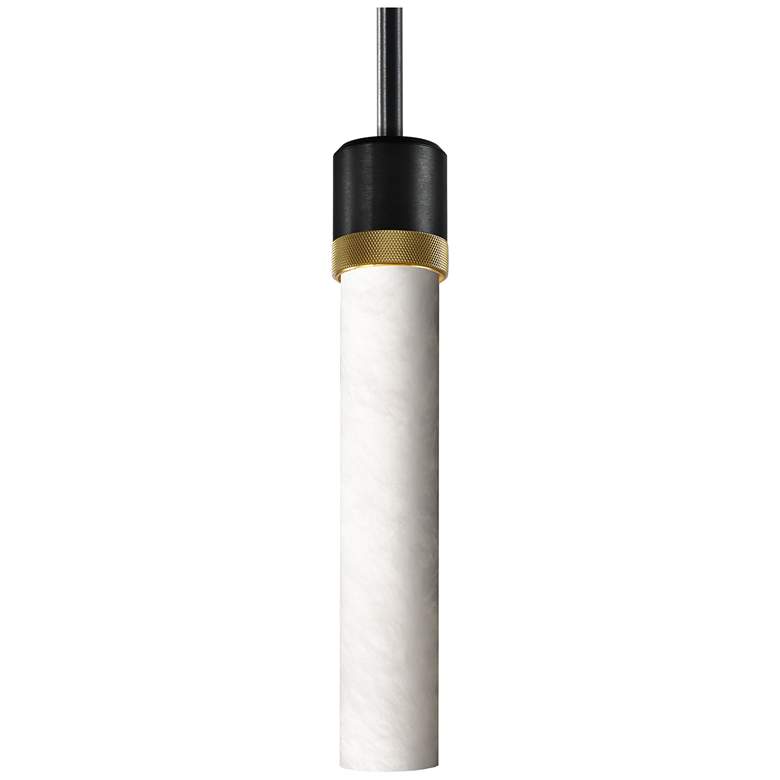 Image 1 Zigrina 3" E26 Cylindrical Pendant, 12" Alabaster, Black & Br