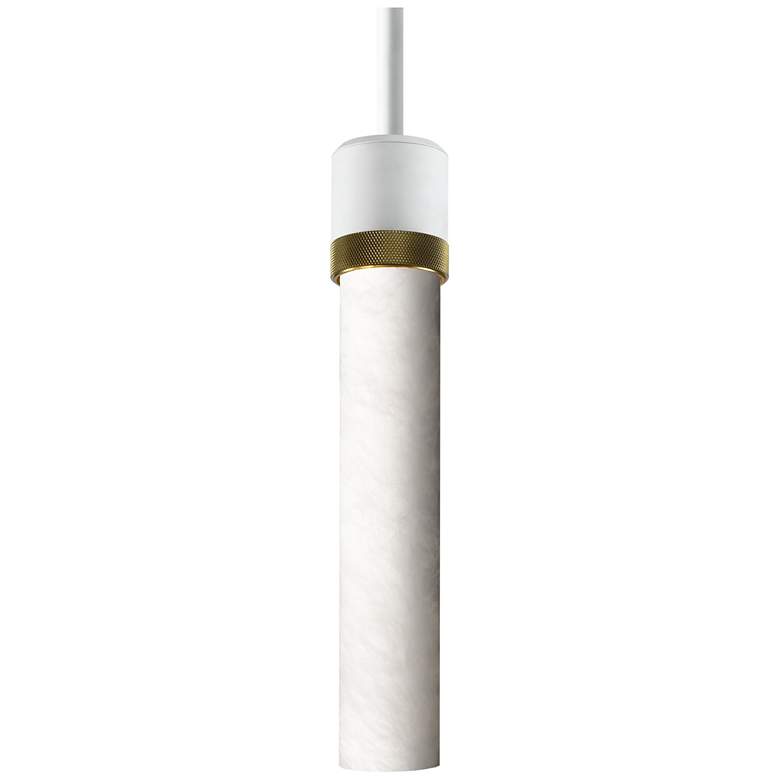 Image 1 Zigrina 3" E26 Cylindrical Pendant, 12" Alabaster, White & Br