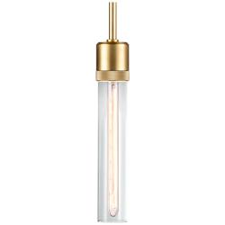 Zigrina 3" E26 Cylindrical Pendant, 12" Clear Glass and Aged Bras