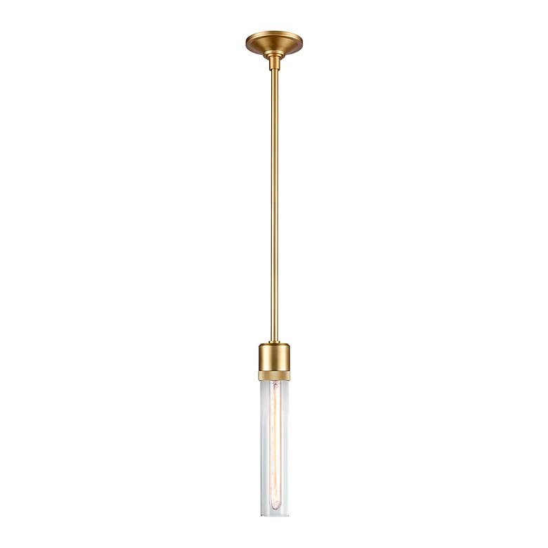 Image 2 Zigrina 3" E26 Cylindrical Pendant, 12" Clear Glass and Aged Bras more views