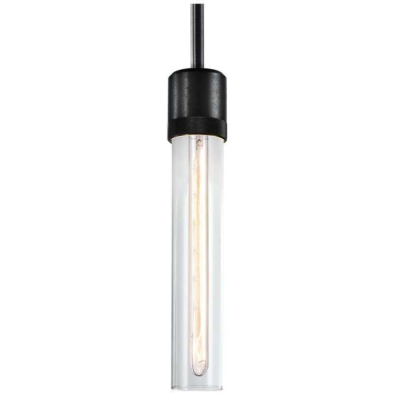 Image 1 Zigrina 3" E26 Cylindrical Pendant, 12" Clear Glass and Black Fin