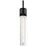 Zigrina 3" E26 Cylindrical Pendant, 12" Clear Glass and Black Fin