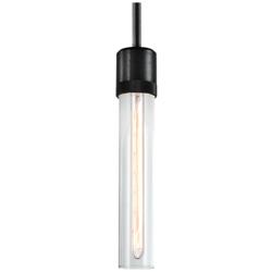 Zigrina 3" E26 Cylindrical Pendant, 12" Clear Glass and Black Fin