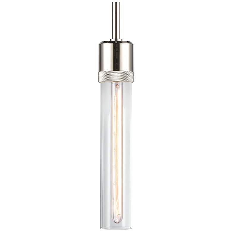 Image 1 Zigrina 3" E26 Cylindrical Pendant, 12" Clear Glass and Nickel Fi