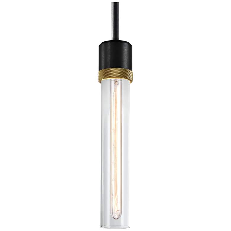Image 1 Zigrina 3" E26 Cylindrical Pendant, 12" Clear Glass, Black &
