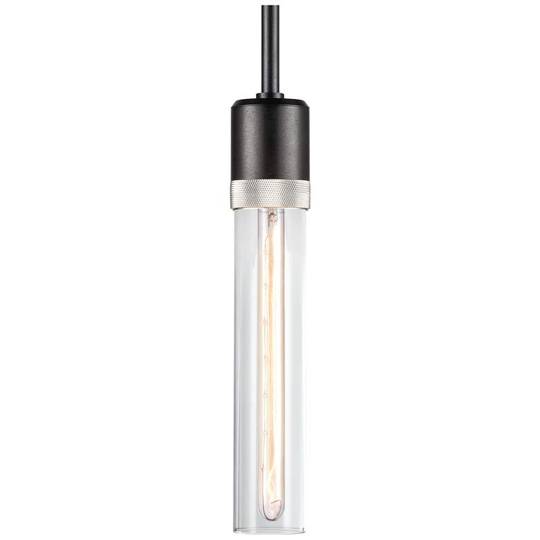 Image 1 Zigrina 3" E26 Cylindrical Pendant, 12" Clear Glass, Black &