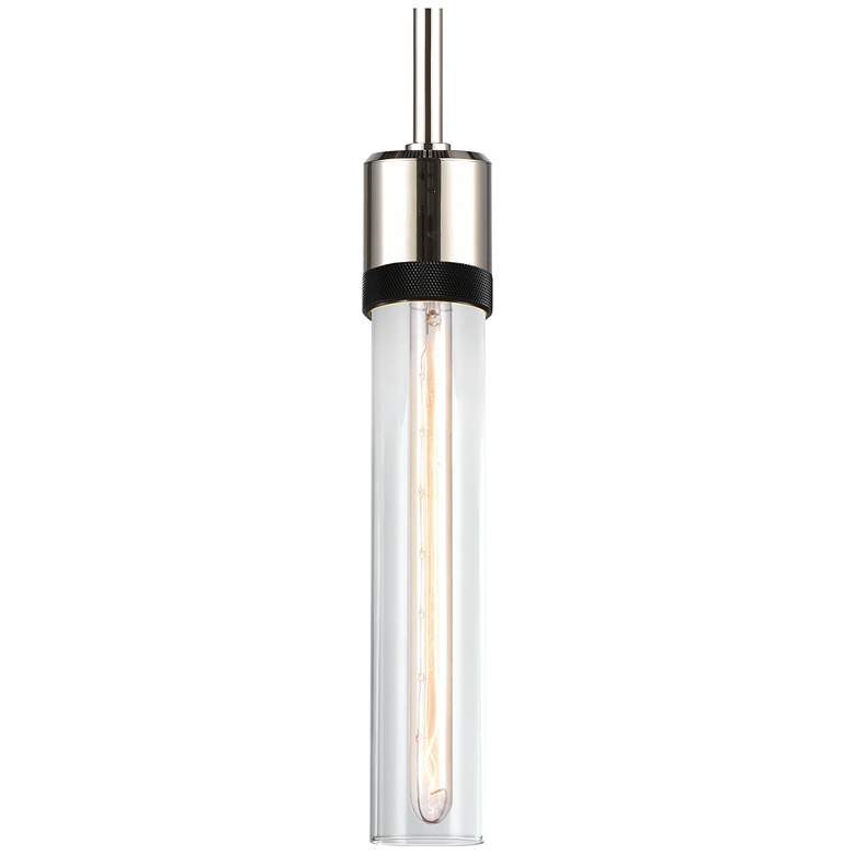 Image 1 Zigrina 3" E26 Cylindrical Pendant, 12" Clear Glass, Nickel &