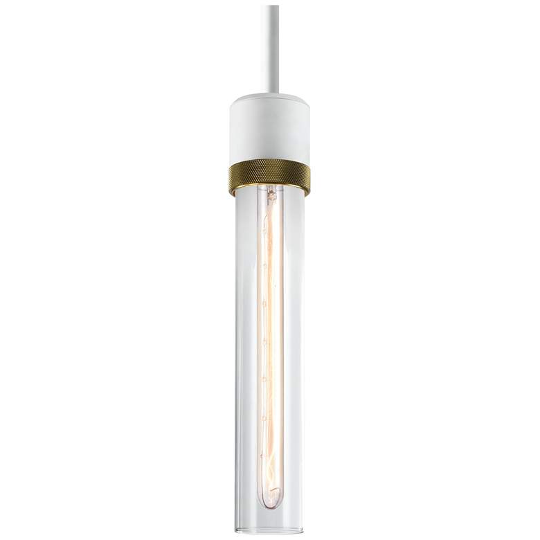 Image 1 Zigrina 3" E26 Cylindrical Pendant 12" Clear Glass White with Bra