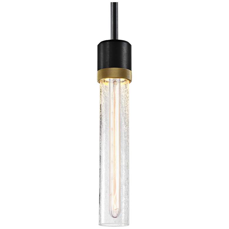 Image 1 Zigrina 3" E26 Cylindrical Pendant, 12" Crackle Glass, Black &