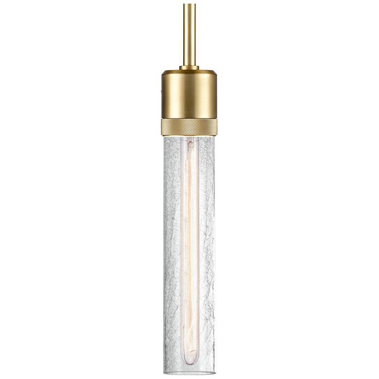Image 1 Zigrina 3" E26 Cylindrical Pendant 12" Crackled Glass and Aged Br