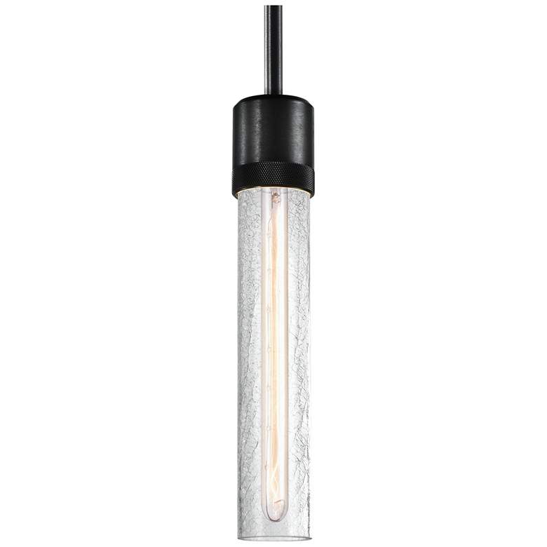 Image 1 Zigrina 3" E26 Cylindrical Pendant, 12" Crackled Glass and Black