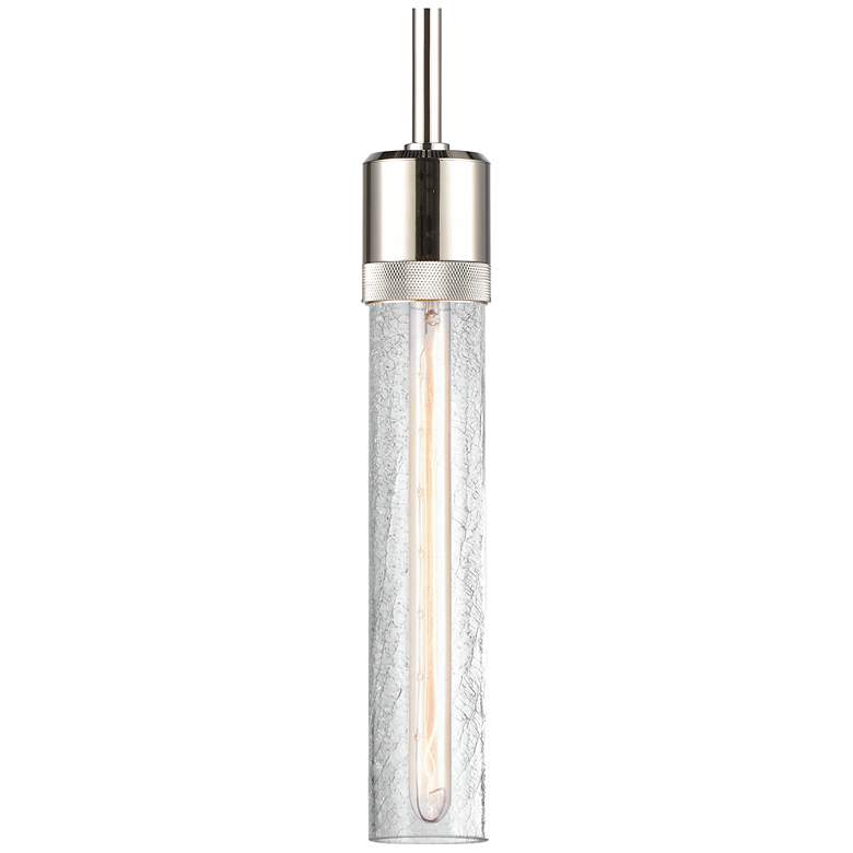Image 1 Zigrina 3" E26 Cylindrical Pendant, 12" Crackled Glass and Nickel