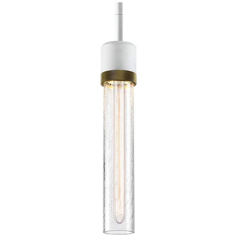 Image 1 Zigrina 3" E26 Cylindrical Pendant 12" Crackled Glass, White &
