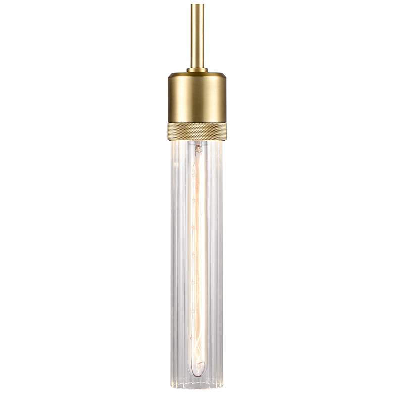 Image 1 Zigrina 3" E26 Cylindrical Pendant, 12" Fluted Glass and Aged Bra