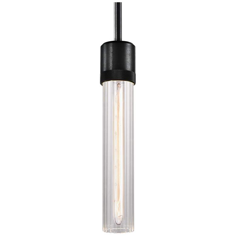 Image 1 Zigrina 3" E26 Cylindrical Pendant, 12" Fluted Glass and Black Fi