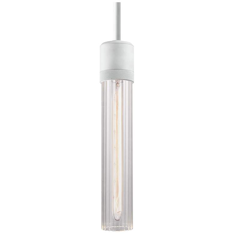 Image 1 Zigrina 3" E26 Cylindrical Pendant, 12" Fluted Glass and Matte Wh