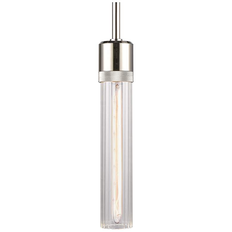 Image 1 Zigrina 3" E26 Cylindrical Pendant, 12" Fluted Glass and Nickel F
