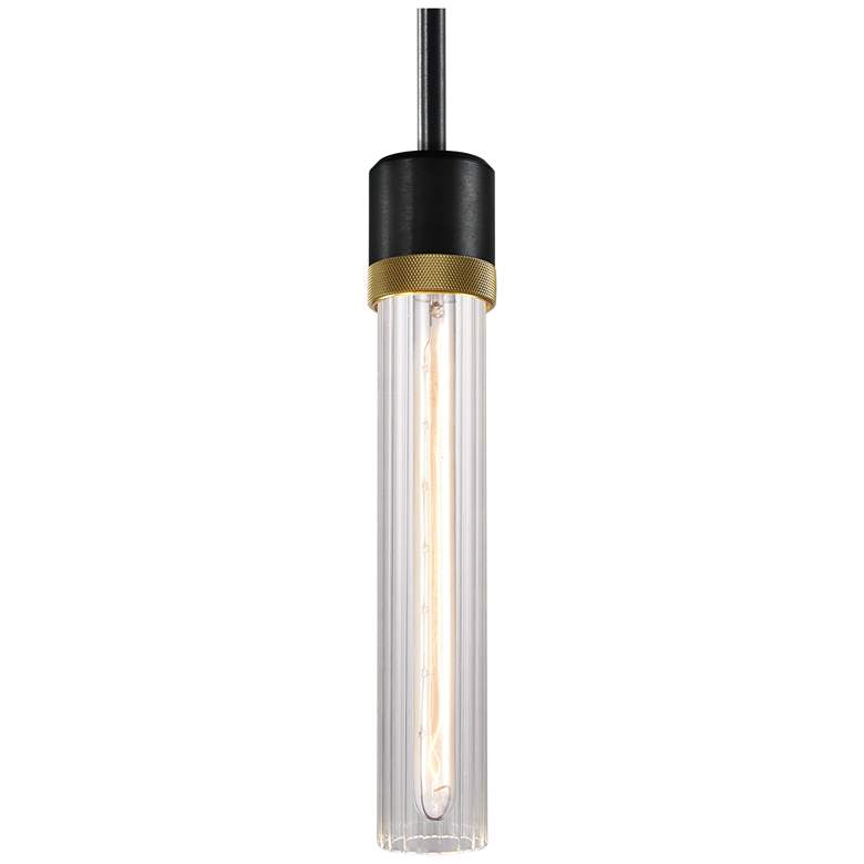 Image 1 Zigrina 3" E26 Cylindrical Pendant, 12" Fluted Glass, Black &