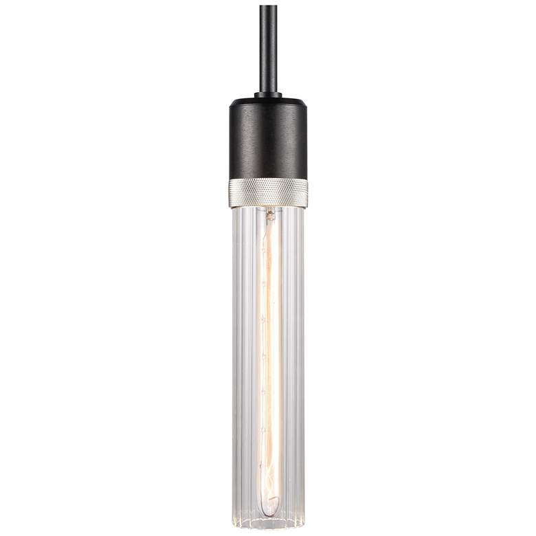 Image 1 Zigrina 3" E26 Cylindrical Pendant, 12" Fluted Glass, Black &