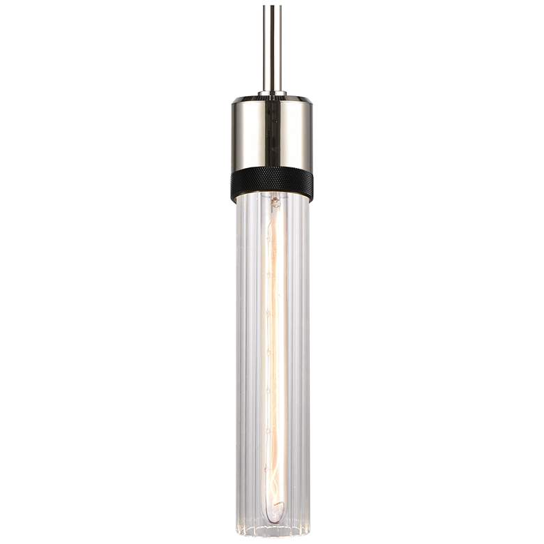 Image 1 Zigrina 3" E26 Cylindrical Pendant, 12" Fluted Glass, Nickel &