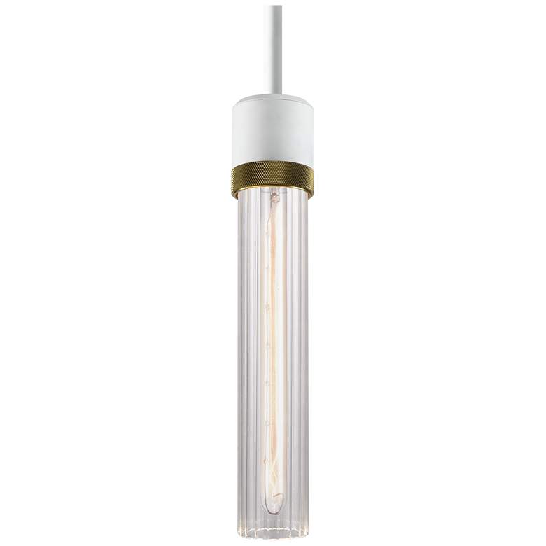 Image 1 Zigrina 3" E26 Cylindrical Pendant, 12" Fluted Glass White &