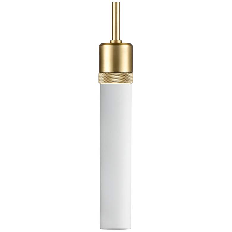 Image 1 Zigrina 3" E26 Cylindrical Pendant, 12" Frosted Glass and Aged Br