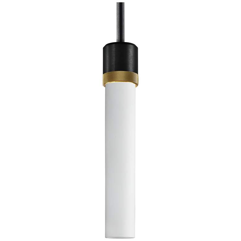 Image 1 Zigrina 3" E26 Cylindrical Pendant, 12" Frosted Glass, Black &