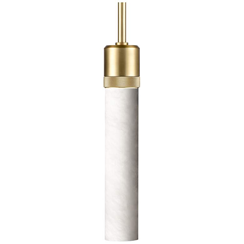 Image 1 Zigrina 3" E26 Cylindrical Pendant, 12" Spanish Alabaster and Bra