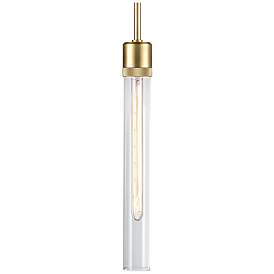 Image1 of Zigrina 3" E26 Cylindrical Pendant, 18" Clear Glass and Aged Bras