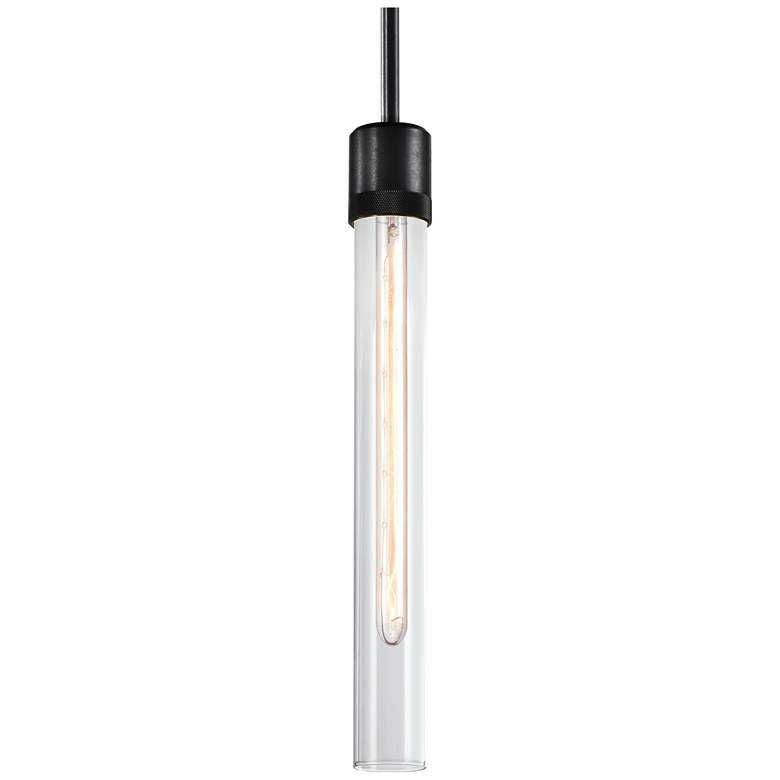 Image 1 Zigrina 3" E26 Cylindrical Pendant, 18" Clear Glass and Black Fin