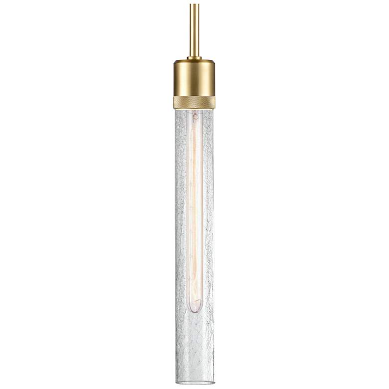 Image 1 Zigrina 3" E26 Cylindrical Pendant 18" Crackled Glass and Aged Br