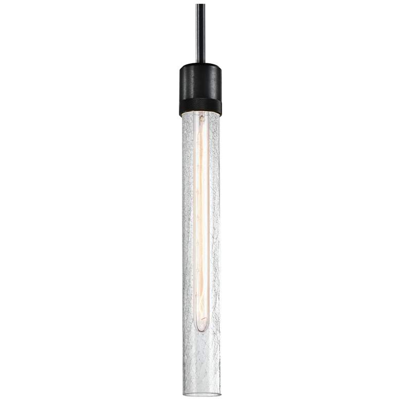 Image 1 Zigrina 3" E26 Cylindrical Pendant, 18" Crackled Glass and Black