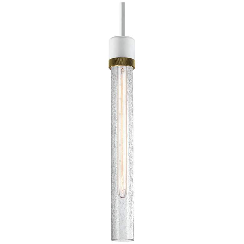 Image 1 Zigrina 3" E26 Cylindrical Pendant 18" Crackled Glass, White &