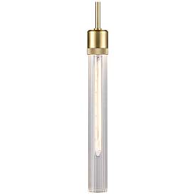 Image1 of Zigrina 3" E26 Cylindrical Pendant, 18" Fluted Glass and Aged Bra