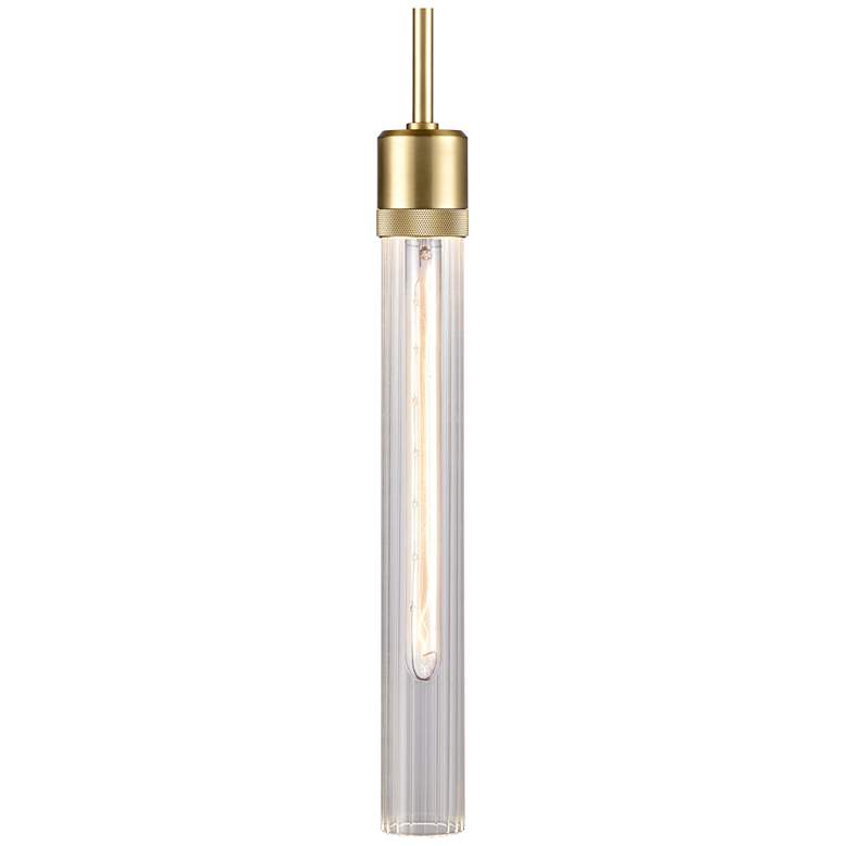 Image 1 Zigrina 3" E26 Cylindrical Pendant, 18" Fluted Glass and Aged Bra