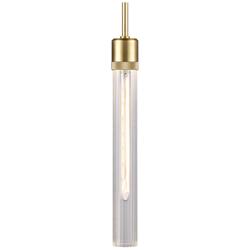 Zigrina 3" E26 Cylindrical Pendant, 18" Fluted Glass and Aged Bra